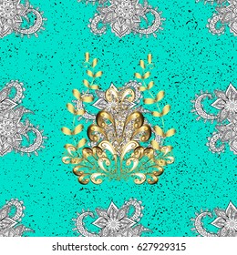Paisleys elegant floral vector pattern background wallpaper illustration with vintage stylish beautiful modern 3d line art gold and blue paisley flowers leaves and ornaments.