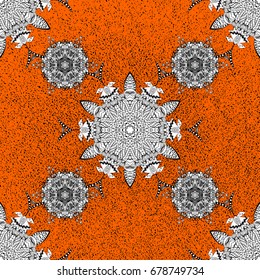 Paisleys elegant floral vector pattern background wallpaper illustration with vintage stylish beautiful modern 3d line art gray and orange paisley flowers leaves and ornaments.