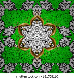 Paisleys elegant floral vector pattern background wallpaper illustration with vintage stylish beautiful modern 3d line art gold and green paisley flowers leaves and ornaments.