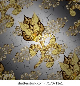 Paisleys elegant floral vector pattern background wallpaper illustration with vintage stylish beautiful modern 3d line art gold and gray, neutral and yellow paisley flowers leaves and ornaments.
