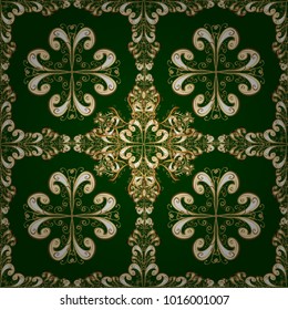 Paisleys elegant floral vector seamless pattern background wallpaper illustration with vintage stylish beautiful modern 3d line art gold and green and yellow paisley flowers leaves and ornaments.