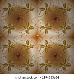 Paisleys elegant floral vector seamless pattern background wallpaper illustration with vintage stylish beautiful modern 3d line art gold and beige, brown and yellow paisley flowers leaves, ornaments.