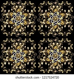 Paisleys elegant floral vector seamless pattern background wallpaper illustration with vintage stylish beautiful modern 3d line art gold and black, yellow and brown paisley flowers leaves, ornaments.