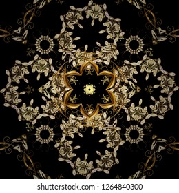 Paisleys elegant floral vector seamless pattern background wallpaper illustration with vintage stylish beautiful modern 3d line art gold and black and brown paisley flowers leaves and ornaments.