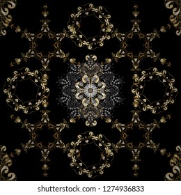 Paisleys elegant floral vector seamless pattern background wallpaper illustration with vintage stylish beautiful modern 3d line art gold and black and brown paisley flowers leaves and ornaments.