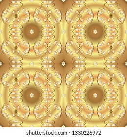 Paisleys elegant floral vector seamless pattern background wallpaper illustration with vintage stylish beautiful modern 3d line art gold and beige and yellow paisley flowers leaves and ornaments.