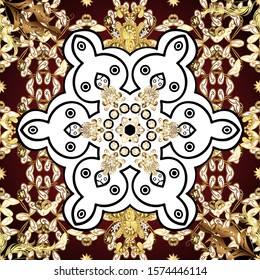 Paisleys elegant floral vector seamless pattern background wallpaper illustration with vintage stylish beautiful modern 3d line art gold and white and brown paisley flowers leaves and ornaments.