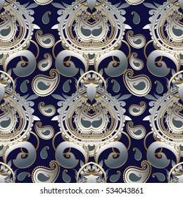 Paisleys elegant floral vector seamless pattern background wallpaper with vintage stylish beautiful modern 3d line art  paisley flowers leaves and antique floral pattern ornaments.