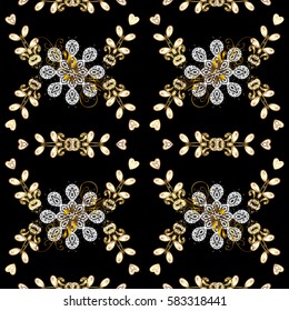 Paisleys elegant floral vector seamless pattern background wallpaper illustration with vintage stylish beautiful modern 3d line art gold and black paisley flowers, doodles, leaves and ornaments.