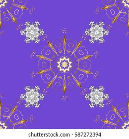 Paisleys elegant floral vector seamless pattern background wallpaper illustration with vintage stylish beautiful modern 3d line art gold and violet paisley flowers, doodles, leaves and ornaments.