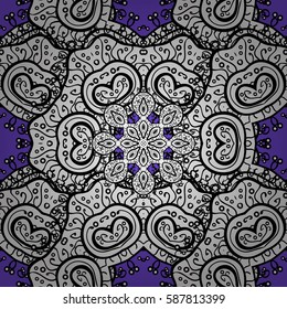 Paisleys elegant floral vector seamless pattern background wallpaper illustration with vintage stylish beautiful modern 3d line art white and violet paisley flowers leaves and ornaments.