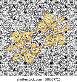 Paisleys elegant floral vector seamless pattern background wallpaper illustration with vintage stylish beautiful modern 3d line art gold and red paisley flowers, doodles, leaves and ornaments.