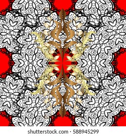Paisleys elegant floral vector seamless pattern background wallpaper illustration with vintage stylish beautiful modern 3d line art gold and red paisley flowers, doodles, leaves and ornaments.