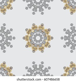 Paisleys elegant floral vector seamless pattern background wallpaper illustration with vintage stylish beautiful modern 3d line art gold and gray paisley flowers, doodles, leaves and ornaments.
