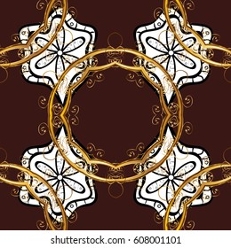 Paisleys elegant floral vector seamless pattern background wallpaper illustration with vintage stylish beautiful modern 3d line art gold and brown paisley flowers, doodles, leaves and ornaments.