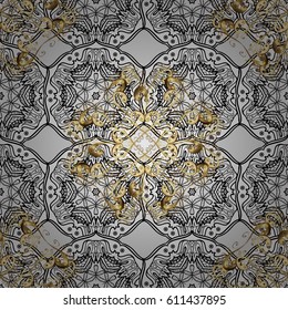 Paisleys elegant floral vector seamless pattern background wallpaper illustration with vintage stylish beautiful modern 3d line art gold and gray paisley flowers, doodles, leaves and ornaments.