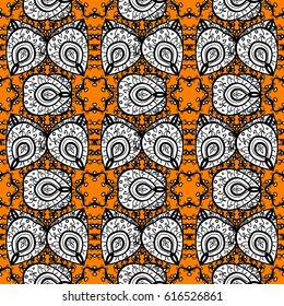 Paisleys elegant floral vector seamless pattern background wallpaper illustration with vintage stylish beautiful modern 3d line art white and orange paisley flowers leaves and ornaments.