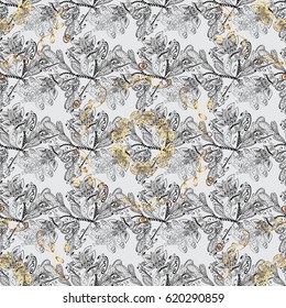 Paisleys elegant floral vector seamless pattern background wallpaper illustration with vintage stylish beautiful modern 3d line art gold and gray paisley flowers, doodles, leaves and ornaments.