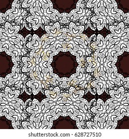 Paisleys elegant floral vector seamless pattern background wallpaper illustration with vintage stylish beautiful modern 3d line art gold and brown paisley flowers, doodles, leaves and ornaments.
