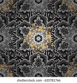 Paisleys elegant floral vector seamless pattern background wallpaper illustration with vintage stylish beautiful modern 3d line art gold and brown paisley flowers, doodles, leaves and ornaments.