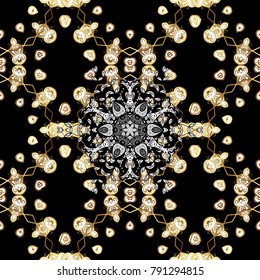 Paisleys elegant floral vector seamless pattern background wallpaper illustration with vintage stylish beautiful modern 3d line art gold and black paisley flowers, doodles, leaves and ornaments.