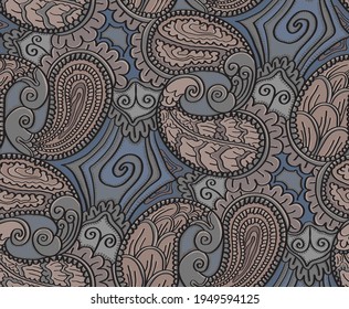 Paisleys. Seamless vector ethnic pattern drawn by hand.