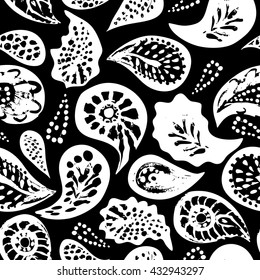 Paisley.Seamless vector pattern .Traditional ethnic pattern. Brushwork by hand. Black and white vector image.