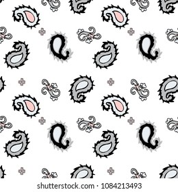 Paisley.Seamless vector pattern.Traditional ethnic pattern. Brushwork by hand. Black and white vector image.