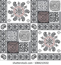 Paisley.Seamless vector pattern.Traditional ethnic pattern. Brushwork by hand. Black and white and pink vector image.