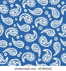 Paisley.Seamless vector pattern.Traditional ethnic pattern. Brushwork by hand. Blue and white vector image.