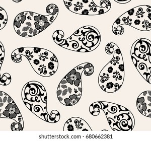 Paisley.Seamless vector pattern.Traditional ethnic pattern. Brushwork by hand. Black and white vector image.