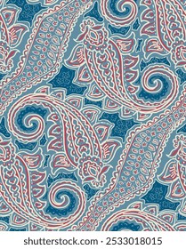 ornamento paisly em um fundo azul. design têxtil padrão sem costura.