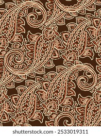 ornamento paisly em um fundo marrom. design têxtil padrão de paisley sem costura.