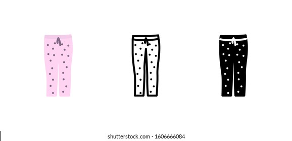 Pajama pants clothes icon. Apparel flat, silhouette, line vector illustration on white background