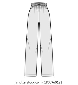 Pajama pants technical fashion illustration with elastic normal waist, high rise, full length, drawstrings, pockets. Flat trousers apparel template front, grey color. Women men unisex CAD mockup