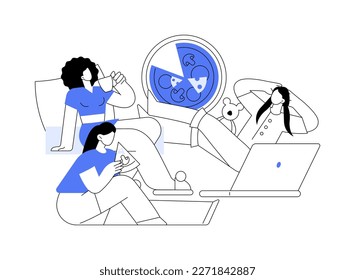 Pajama party abstract concept vector illustration. Friends sleepover, birthday celebration idea, kids having fun, slumber night, pajama party for children, bachelorette event abstract metaphor.