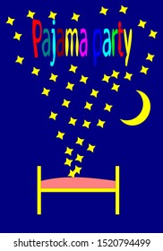 Pajama party background with yellow moon star and bed