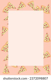 Pajama party card, frame of pizza slices in orange.