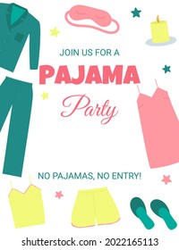 Invitación del partido Pajama. Afiche del partido Pajama. Invitación a la fiesta del sueño. Celebración de cumpleaños para niños o adultos en pijamas. Ilustración del vector