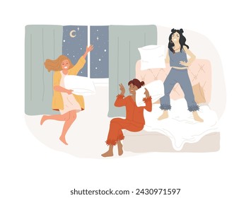 Pajama party isolated concept vector illustration. Friends sleepover, birthday celebration idea, kids having fun, slumber night, pajama party for children, bachelorette event vector concept.