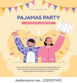 People friends on pajamas party set vector illustration. Cartoon