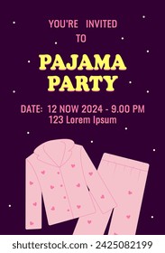 Póster de invitación de fiesta de pijama. Despedida de soltera temática, fiesta de pijamas o cumpleaños. Ilustración de vector