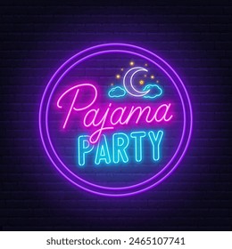 Pajama Party Sign on brick wall background.