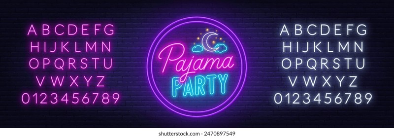 Pajama Party Sign on brick wall background.