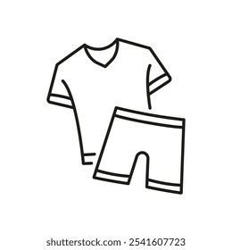 Conjunto de pijama con camisa y Versiones cortas Icono de línea. Símbolo de contorno de ropa de dormir cómoda. Acogedor atuendo para la hora de dormir . Trazo Editable. Ilustración vectorial aislada.