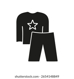 Pajama Set With Star Design Solid Icon. Sleepwear, Comfort, And Nightwear Silhouette Symbol. Cozy Home Attire. Isolated Vector Illustration.