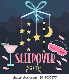 Pajama Sleepover Kids' Party Invitation Card or Poster Template. Vector illustration