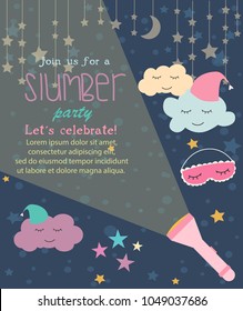 Pajama Sleepover Kids' Party Invitation Card or Poster Template. Vector illustration