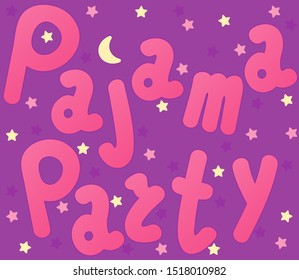 Pajama sleepover party card. Slumber party invitation card or poster template. Handwritten lettering. Colorful background - vector illustration.