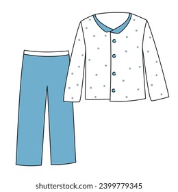 Pajamas collection vector illustration. Cartoon pajamas drawing on a white background. Children's designer pajamas. Polka dot pajamas vector illustration. Sketch of clothes. Hand-drawn.